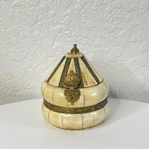 Vintage Trinket Box with Brass Inlay and Hinges - handmade